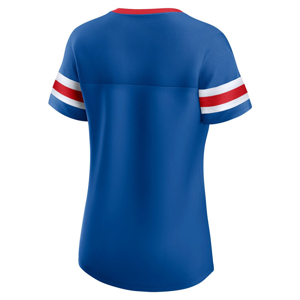 New York Giants Women's Bling Athena Jersey Style Lace-up T-Shirt - Royal discount
