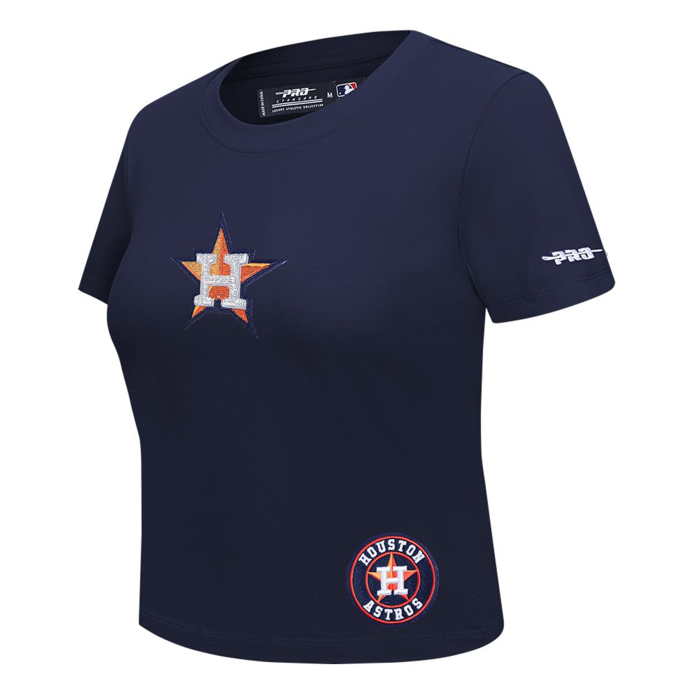 Houston Astros Pro Standard Women's Game Day Classics Baby Doll Cropped T-Shirt Navy