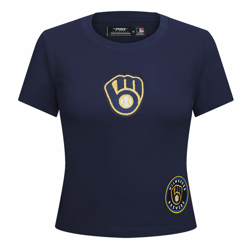Milwaukee Brewers Pro Standard Women's Game Day Classics Baby Doll Cropped T-Shirt Navy