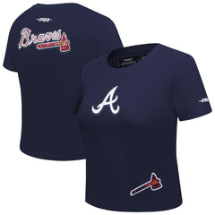 Atlanta Braves Pro Standard Women's Game Day Classics Baby Doll Cropped T-Shirt Navy
