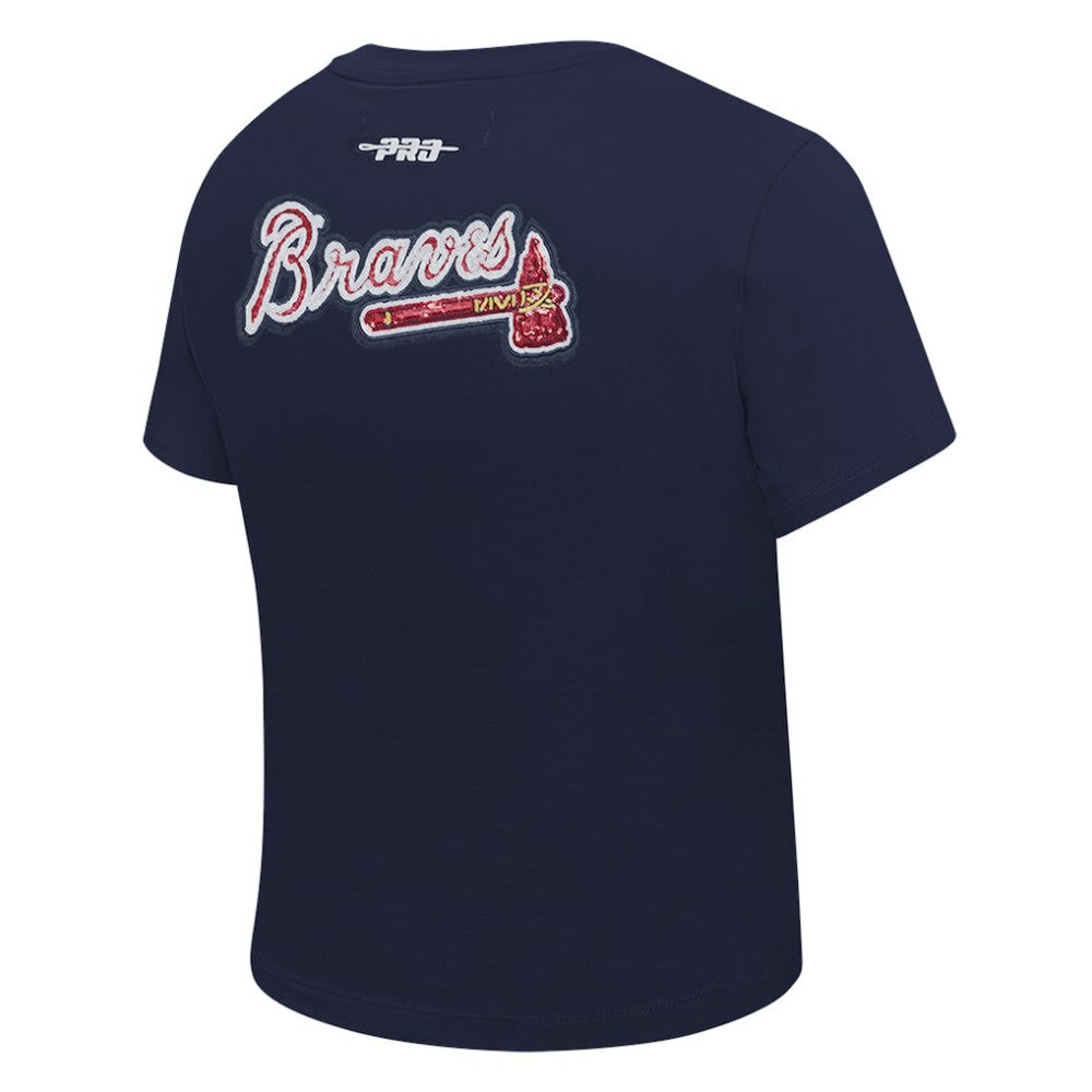 Atlanta Braves Pro Standard Women's Game Day Classics Baby Doll Cropped T-Shirt Navy