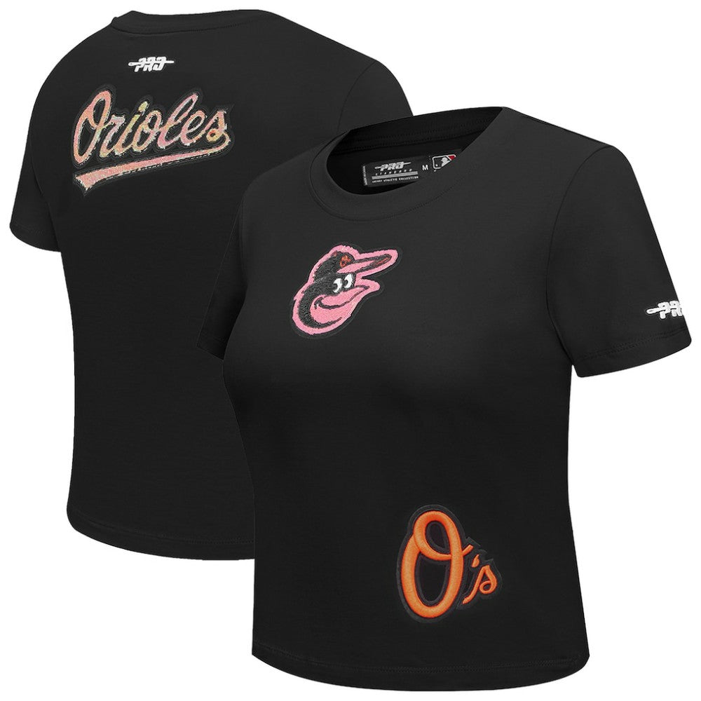 Baltimore Orioles Pro Standard Women's Game Day Classics Baby Doll Cropped T-Shirt Black
