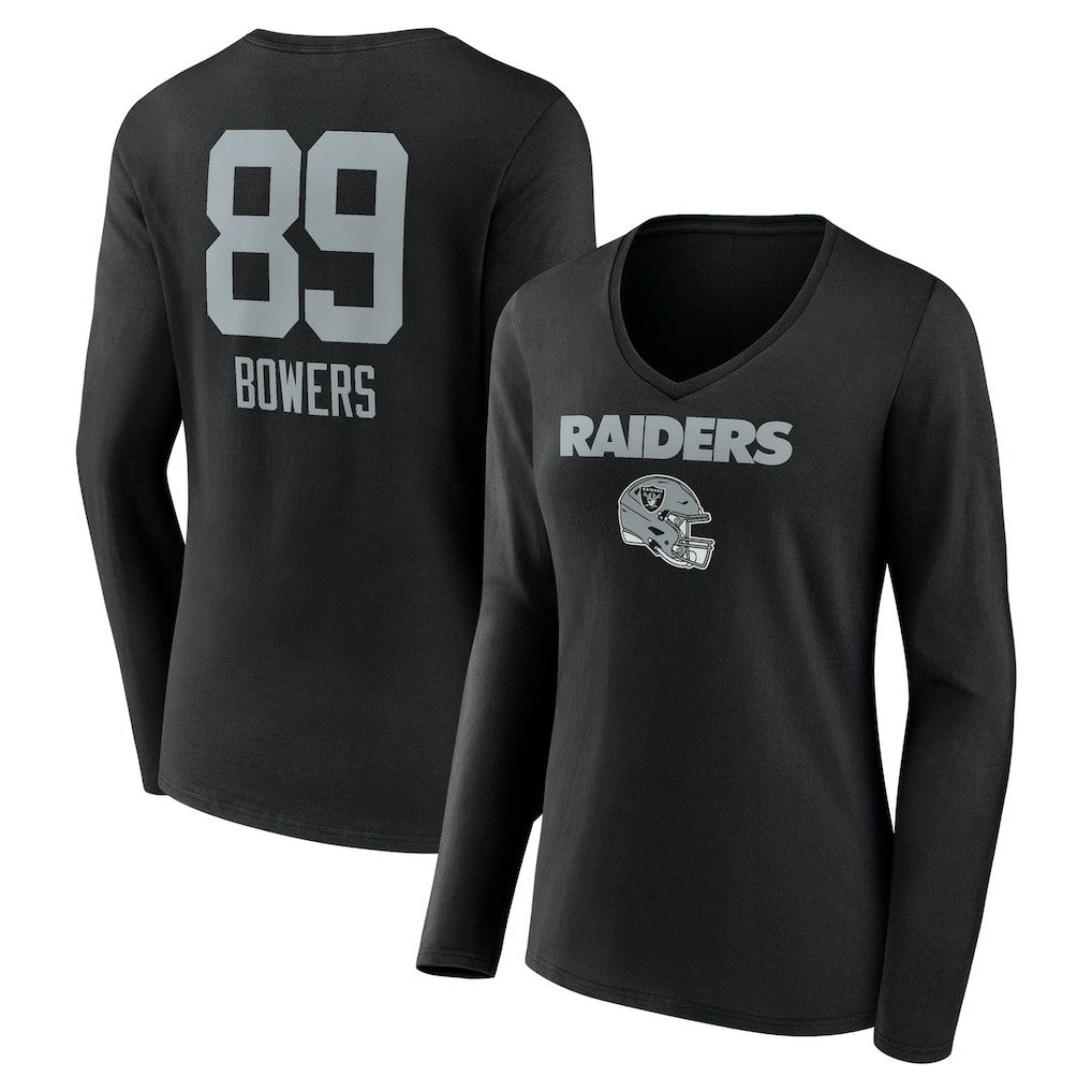 Brock Bowers Las Vegas Raiders Women's Name & Number Team Wordmark Long Sleeve V-Neck T-Shirt - Black cheap