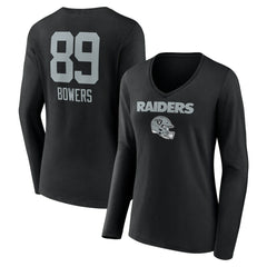 Brock Bowers Las Vegas Raiders Women's Name & Number Team Wordmark Long Sleeve V-Neck T-Shirt - Black cheap