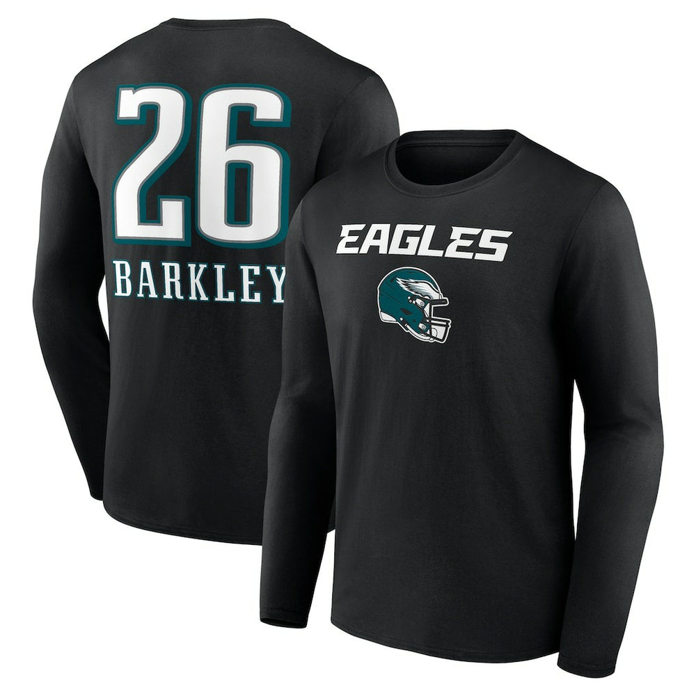 Saquon Barkley Philadelphia Eagles Name & Number Team Wordmark Long Sleeve T-Shirt - Black cheap