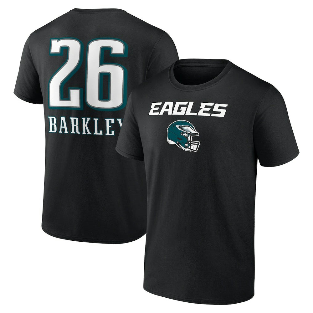 Saquon Barkley Philadelphia Eagles Name & Number Team Wordmark T-Shirt - Black discount