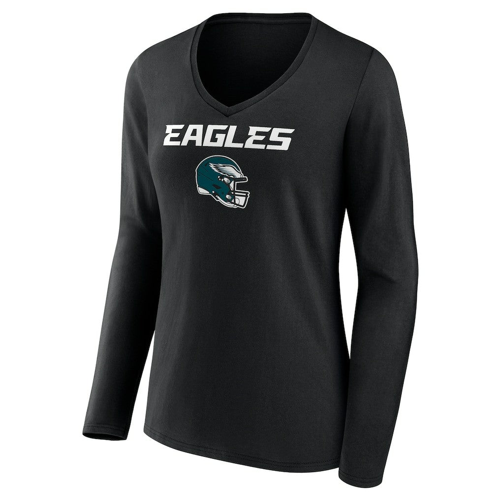 Saquon Barkley Philadelphia Eagles Women's Name & Number Team Wordmark Long Sleeve V-Neck T-Shirt - Black outlet
