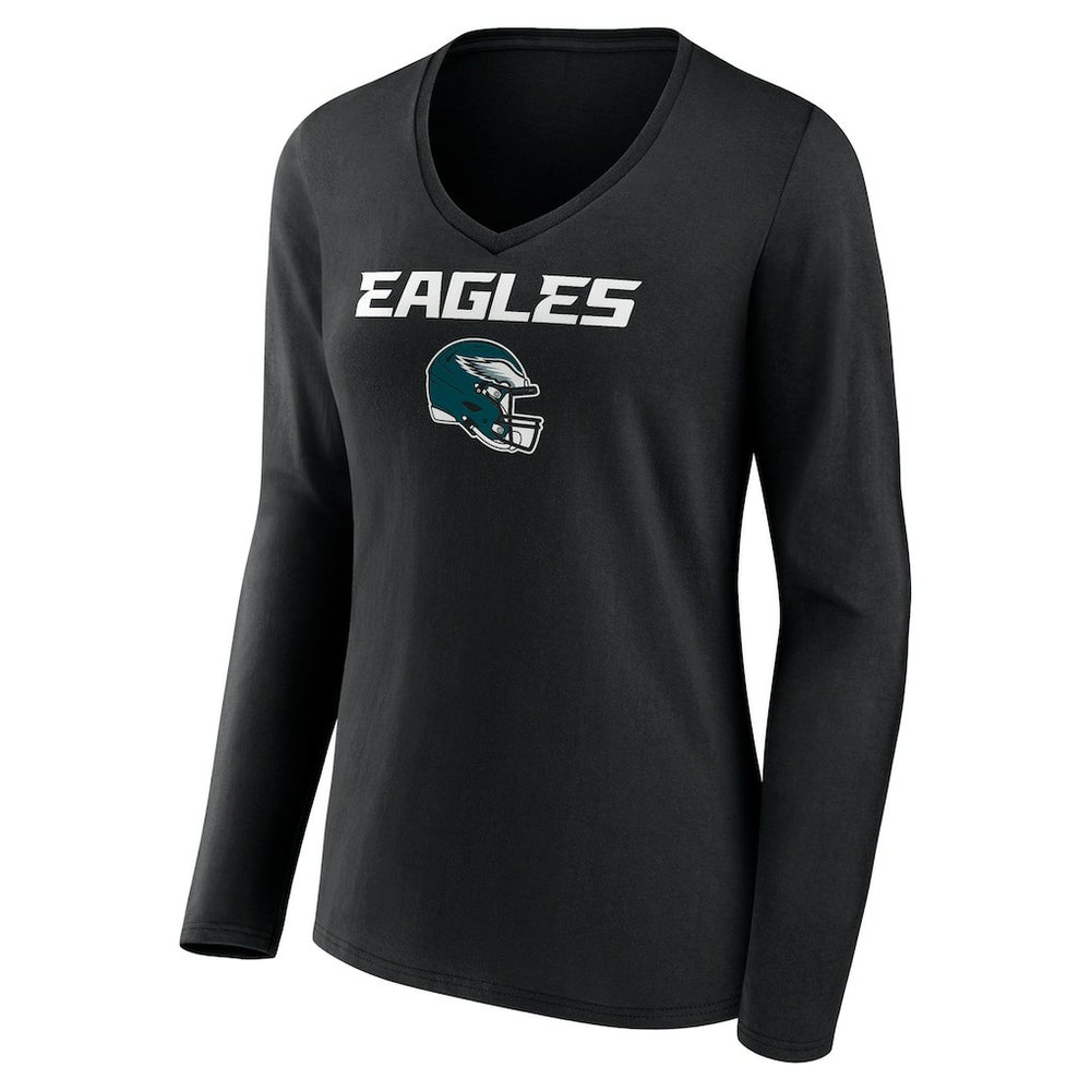 Saquon Barkley Philadelphia Eagles Women's Name & Number Team Wordmark Long Sleeve V-Neck T-Shirt - Black outlet