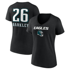 Saquon Barkley Philadelphia Eagles Women's Name & Number Team Wordmark V-Neck T-Shirt - Black on sale