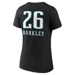 Saquon Barkley Philadelphia Eagles Women's Name & Number Team Wordmark V-Neck T-Shirt - Black on sale
