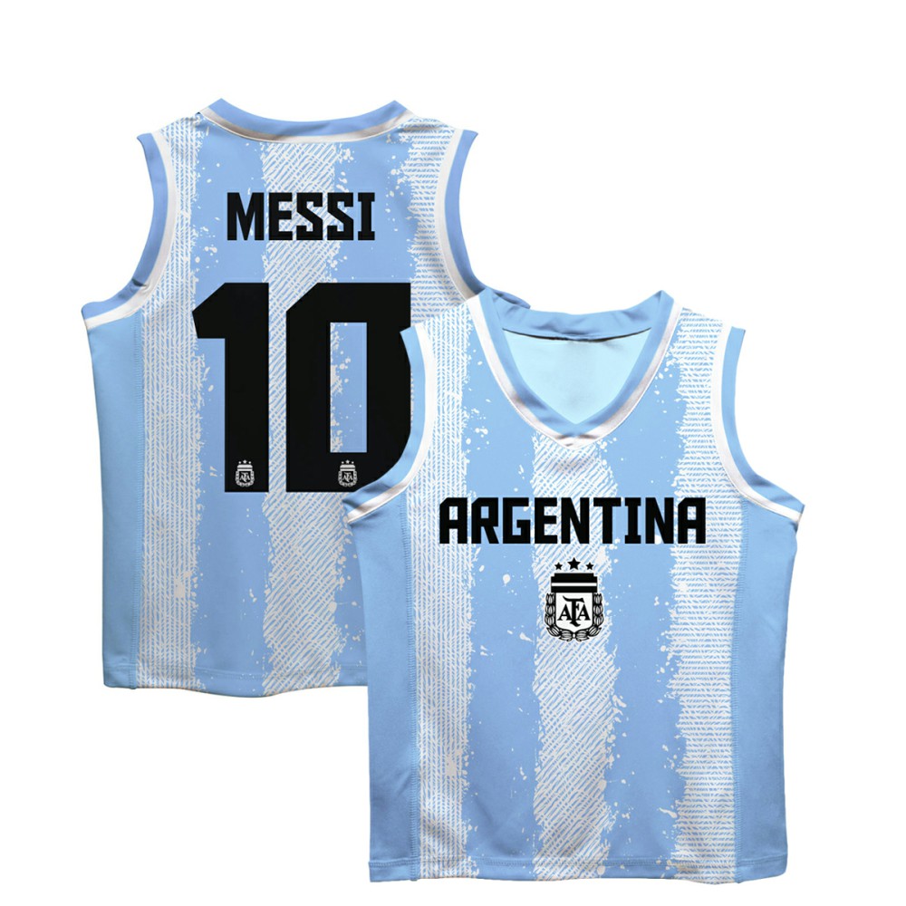 Lionel Messi Argentina National Team Vive La Fete Toddler Painted Stripes Basketball Jersey for sale - Light Blue