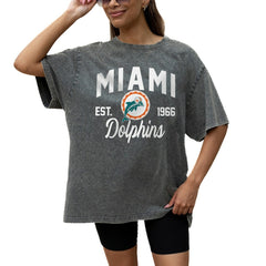 Miami Dolphins Gameday Couture Women's Throwback Oversized Snow Wash T-Shirt - Grey sale