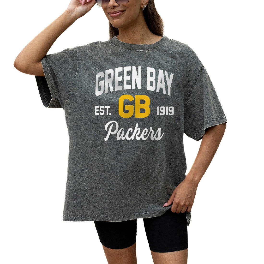 Green Bay Packers Gameday Couture Women's Throwback Oversized Snow Wash T-Shirt - Grey for sale