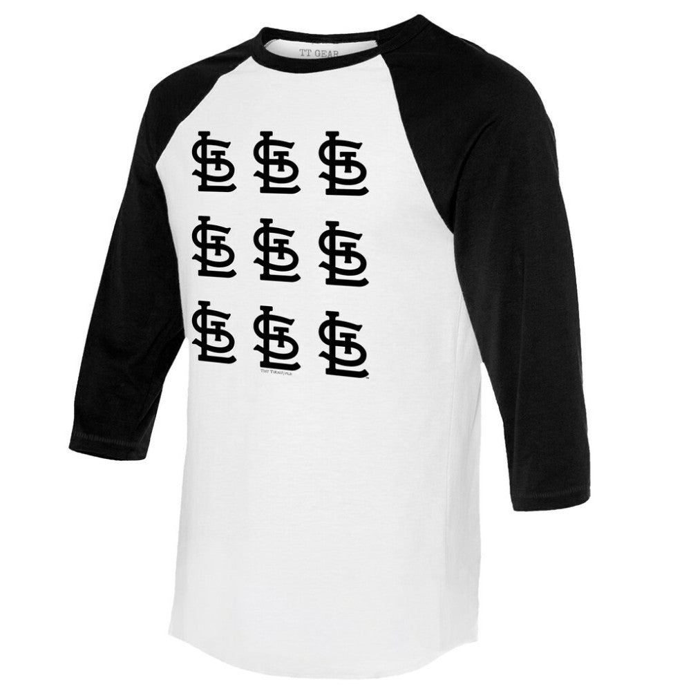 St. Louis Cardinals Tiny Turnip Women's Logo Grid 3/4 Sleeve Raglan T-Shirt White/Black