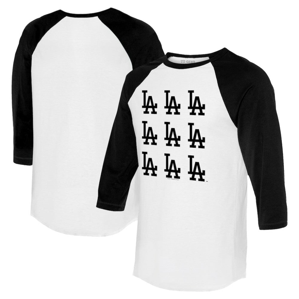 Los Angeles Dodgers Tiny Turnip Women's Logo Grid 3/4 Sleeve Raglan T-Shirt White/Black
