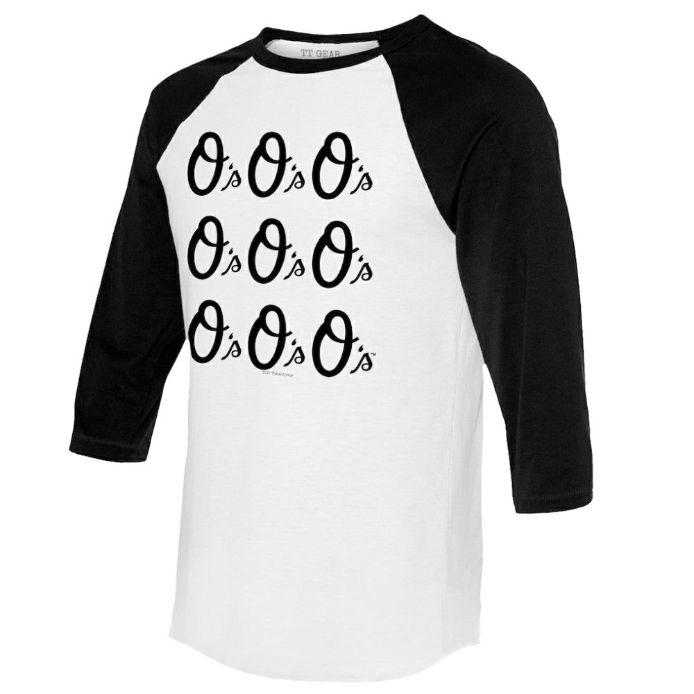 Baltimore Orioles Tiny Turnip Women's Logo Grid 3/4 Sleeve Raglan T-Shirt White/Black