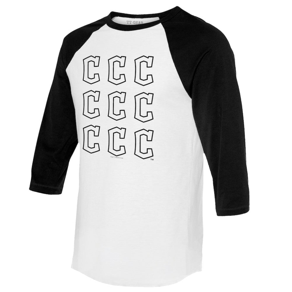 Cleveland Guardians Tiny Turnip Women's Logo Grid 3/4 Sleeve Raglan T-Shirt White/Black