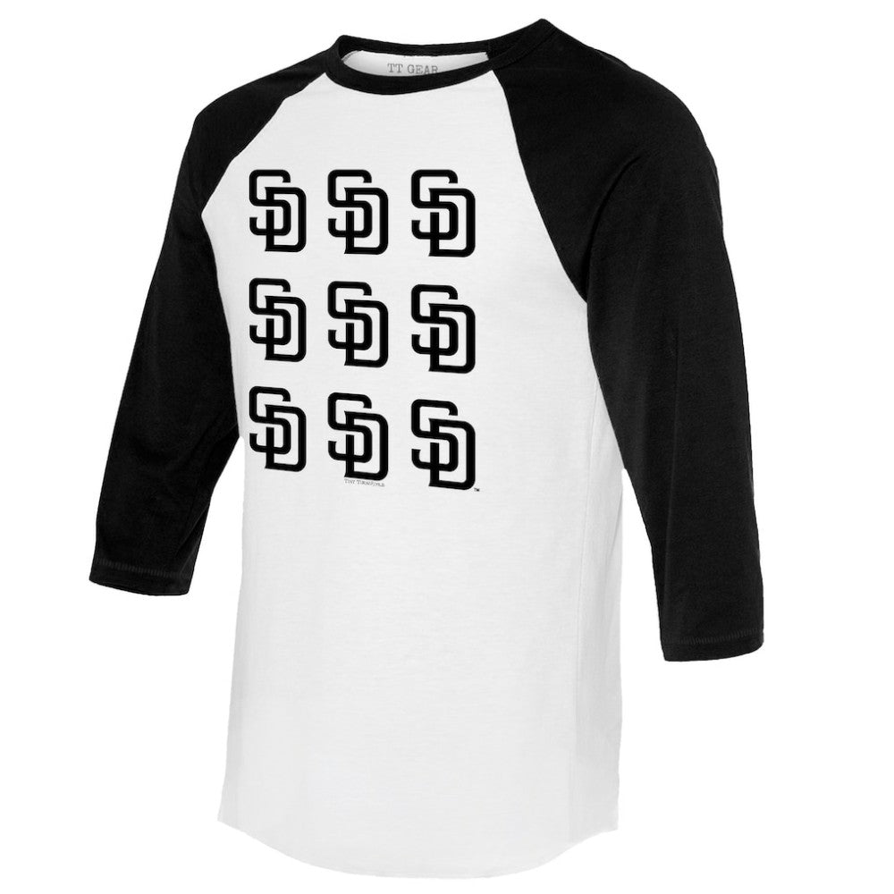 San Diego Padres Tiny Turnip Women's Logo Grid 3/4 Sleeve Raglan T-Shirt White/Black