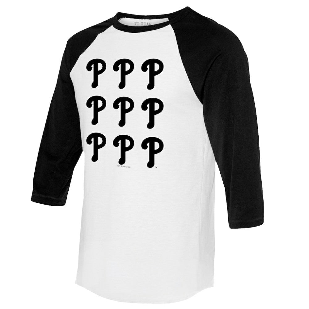 Philadelphia Phillies Tiny Turnip Women's Logo Grid 3/4 Sleeve Raglan T-Shirt White/Black