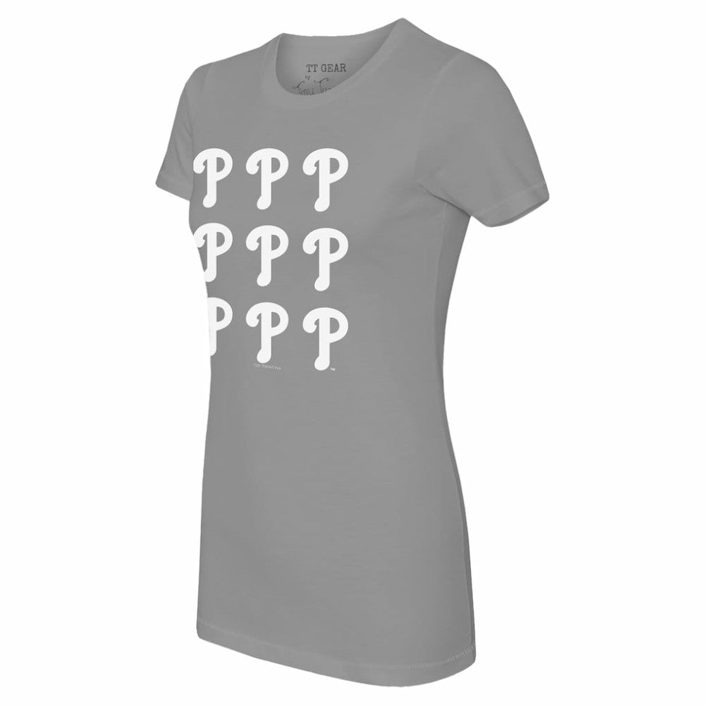 Philadelphia Phillies Tiny Turnip Women's Logo Grid  T-Shirt Gray