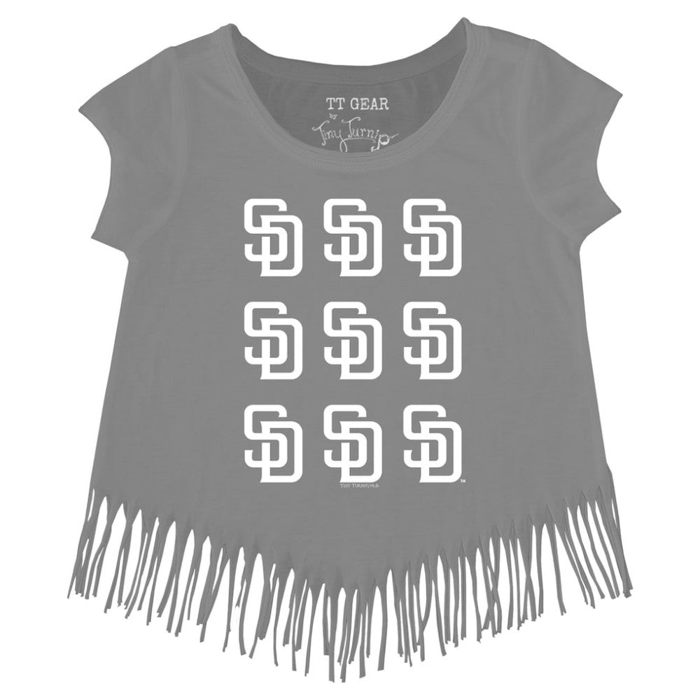 San Diego Padres Tiny Turnip Girls Youth Logo Grid Fringe T-Shirt Gray