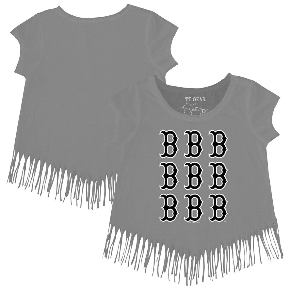 Boston Red Sox Tiny Turnip Girls Youth Logo Grid Fringe T-Shirt Gray