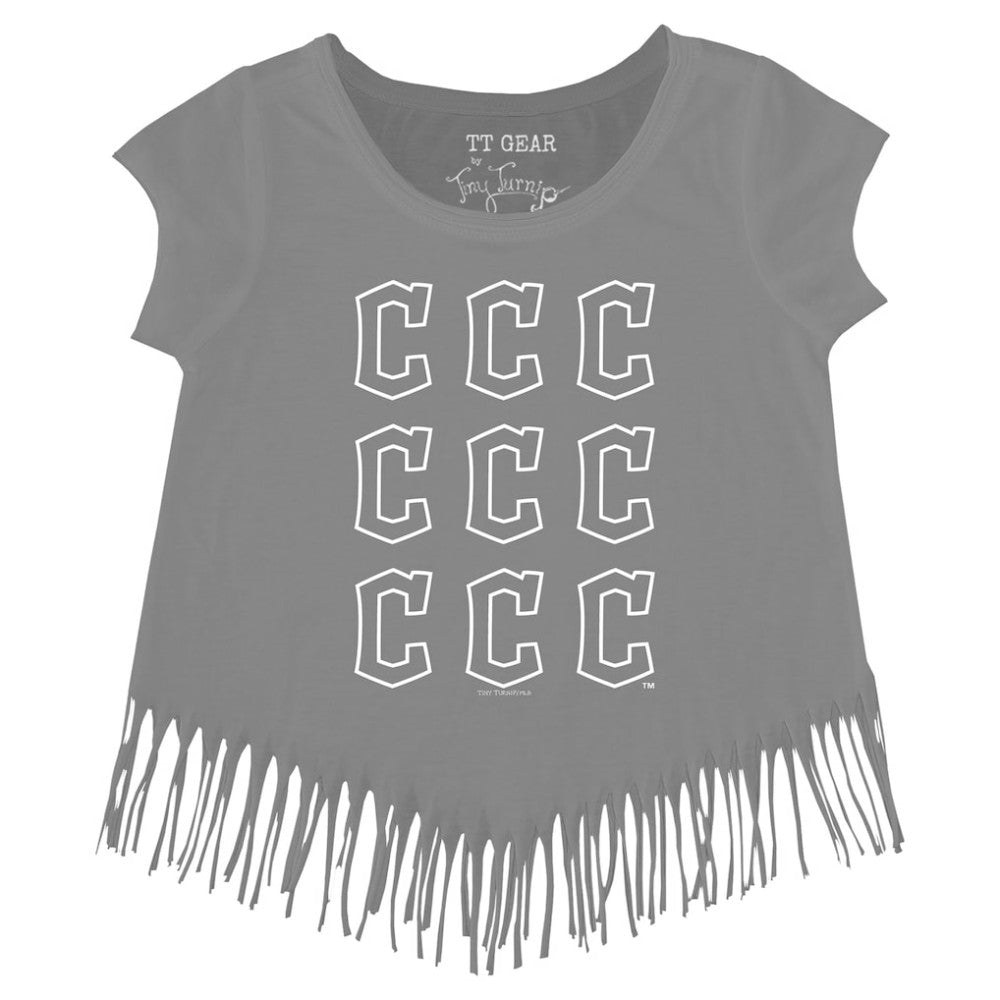 Cleveland Guardians Tiny Turnip Girls Youth Logo Grid Fringe T-Shirt Gray