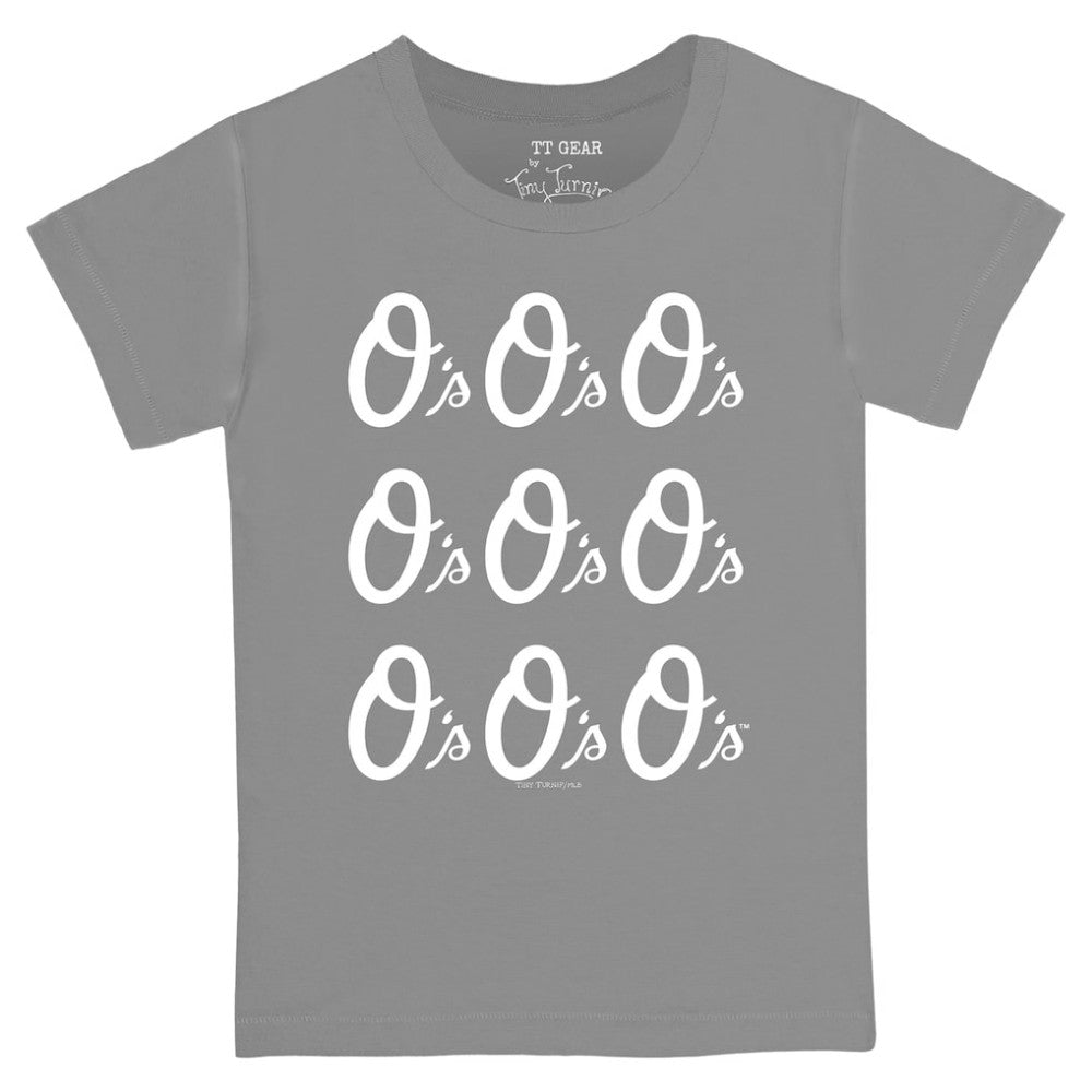 Baltimore Orioles Tiny Turnip Youth Logo Grid  T-Shirt Gray