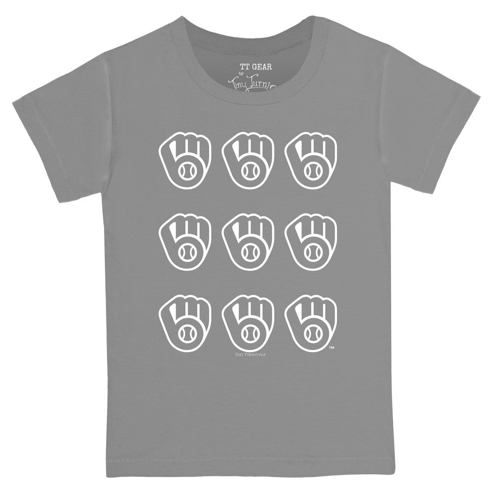 Milwaukee Brewers Tiny Turnip Youth Logo Grid  T-Shirt Gray