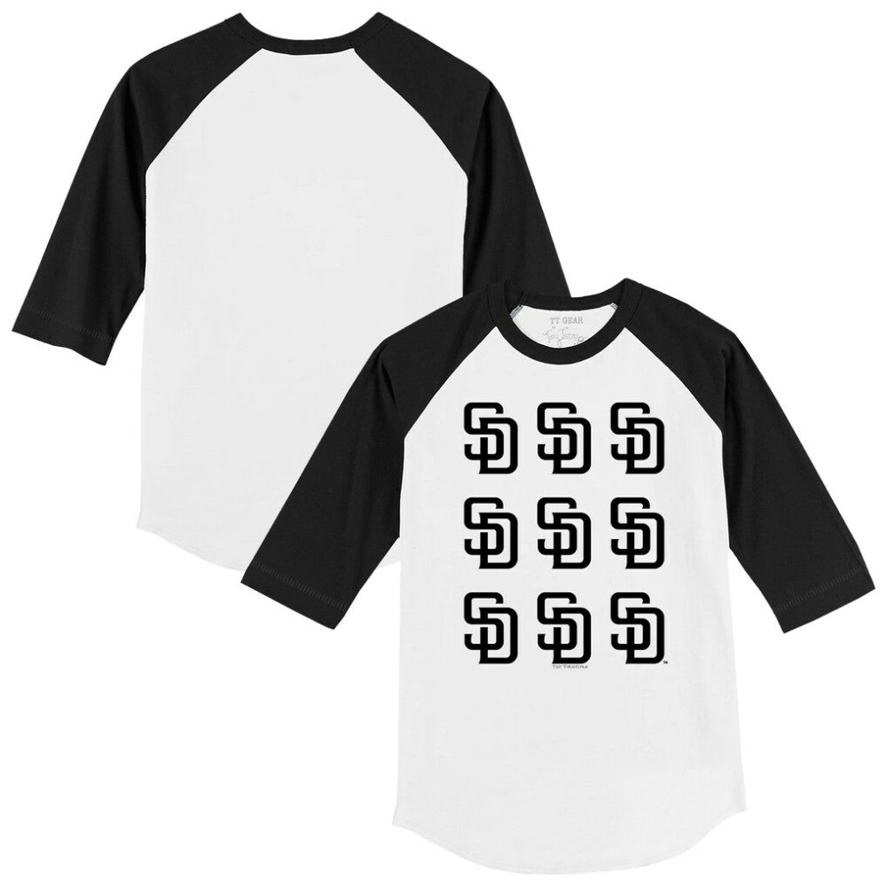 San Diego Padres Tiny Turnip Youth Logo Grid Raglan 3/4-Sleeve T-Shirt White/Black
