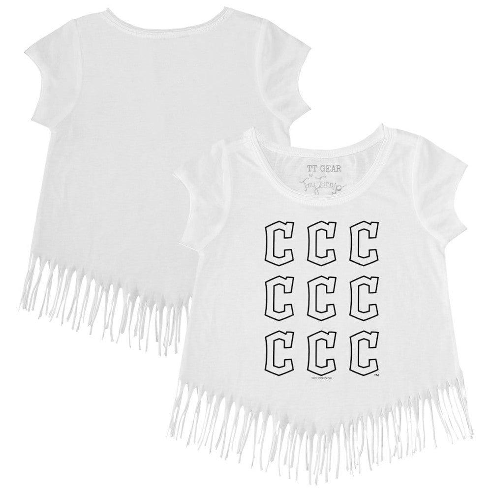 Cleveland Guardians Tiny Turnip Girls Youth Logo Grid Fringe T-Shirt White