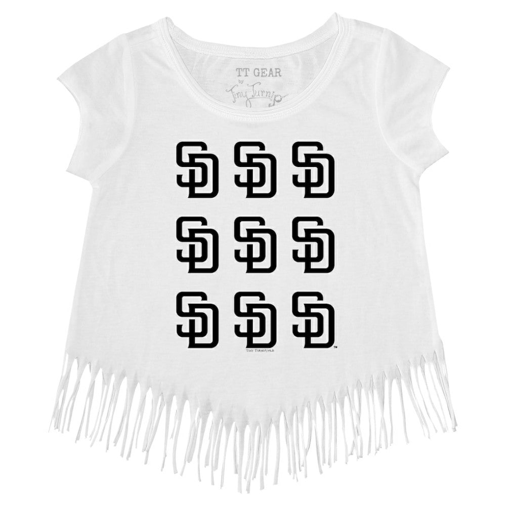 San Diego Padres Tiny Turnip Girls Youth Logo Grid Fringe T-Shirt White