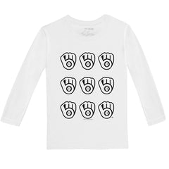Milwaukee Brewers Tiny Turnip Youth Logo Grid Long Sleeve T-Shirt White