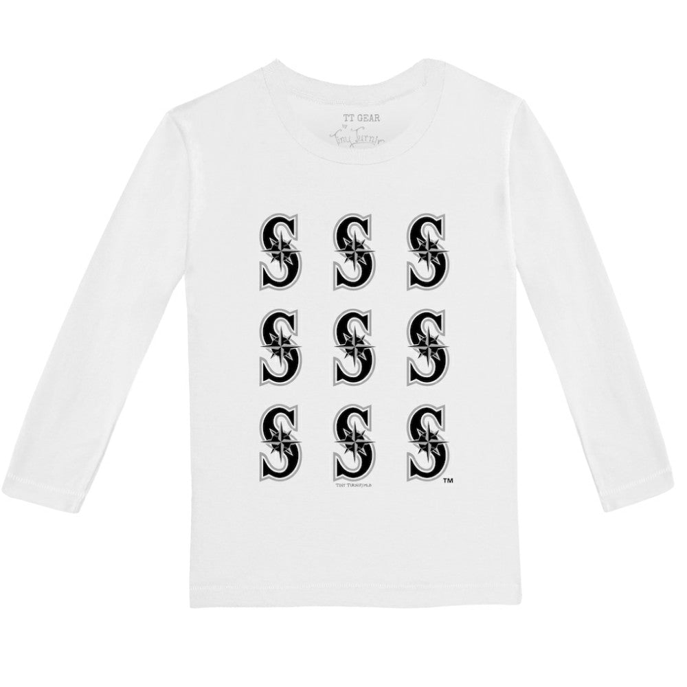 Seattle Mariners Tiny Turnip Youth Logo Grid Long Sleeve T-Shirt White