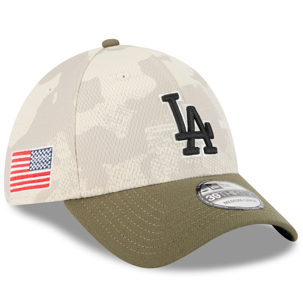 Los Angeles Dodgers 2025 Armed Forces Day 39THIRTY Flex Hat Light Beige/Olive