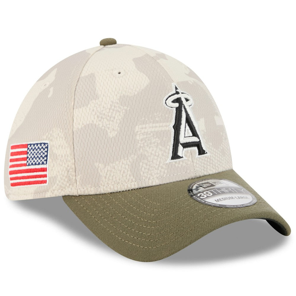 Los Angeles Angels 2025 Armed Forces Day 39THIRTY Flex Hat Light Beige/Olive