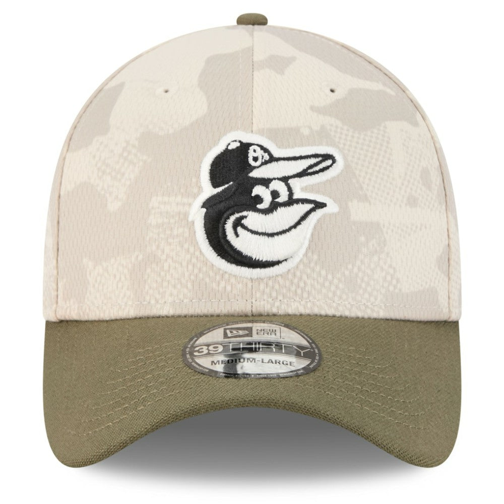 Baltimore Orioles 2025 Armed Forces Day 39THIRTY Flex Hat Light Beige/Olive