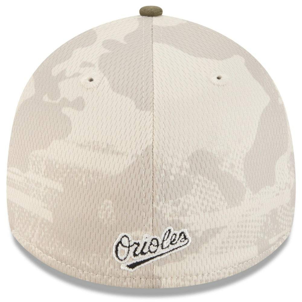 Baltimore Orioles 2025 Armed Forces Day 39THIRTY Flex Hat Light Beige/Olive