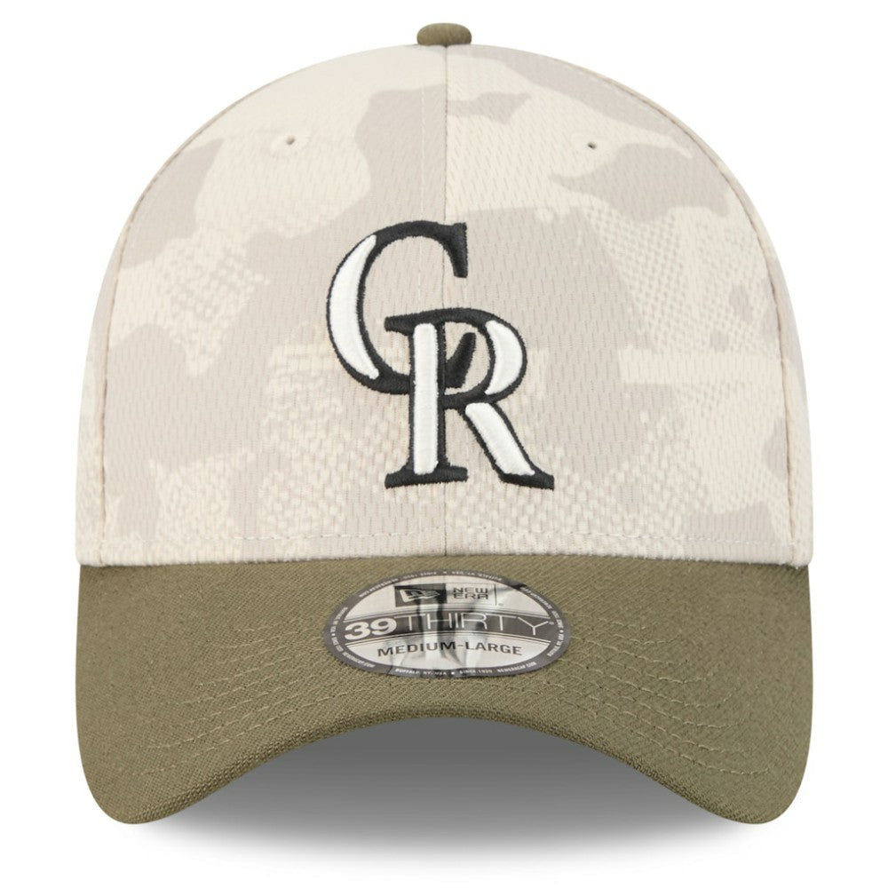 Colorado Rockies 2025 Armed Forces Day 39THIRTY Flex Hat Light Beige/Olive