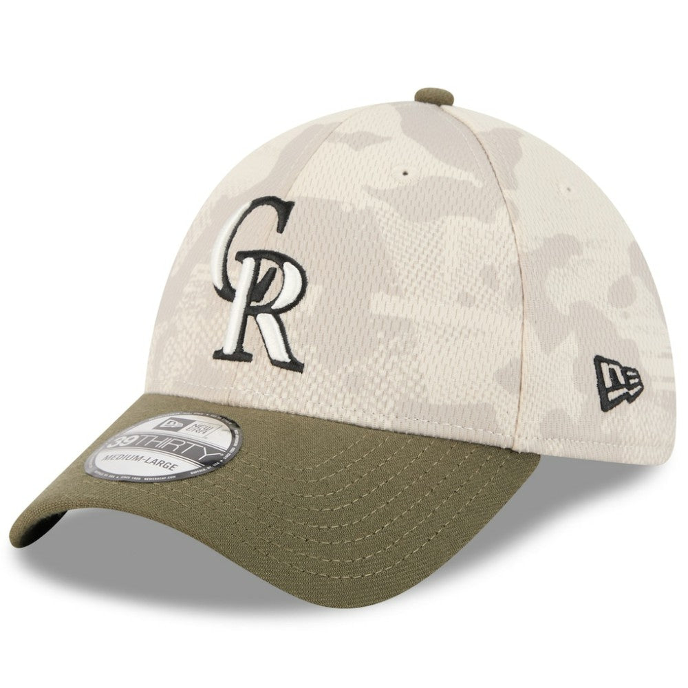 Colorado Rockies 2025 Armed Forces Day 39THIRTY Flex Hat Light Beige/Olive