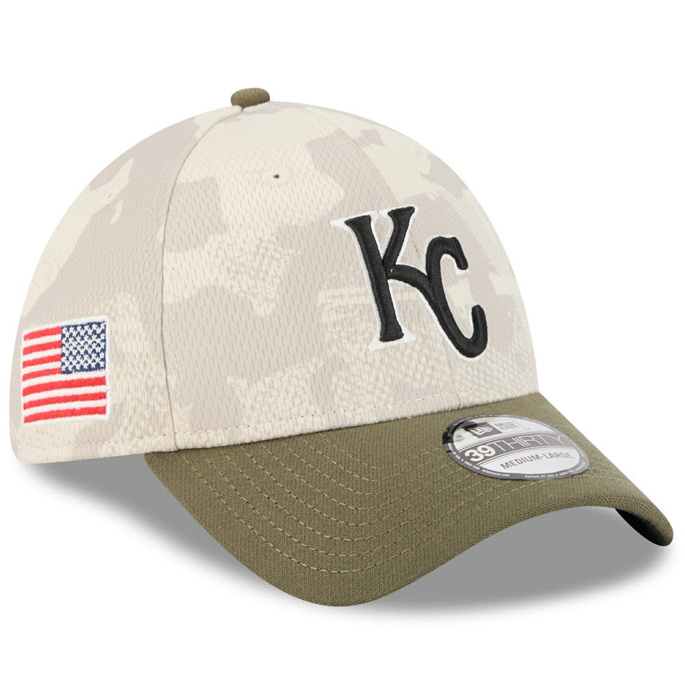 Kansas City Royals 2025 Armed Forces Day 39THIRTY Flex Hat Light Beige/Olive