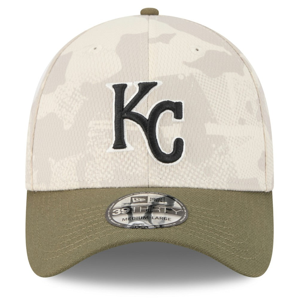 Kansas City Royals 2025 Armed Forces Day 39THIRTY Flex Hat Light Beige/Olive