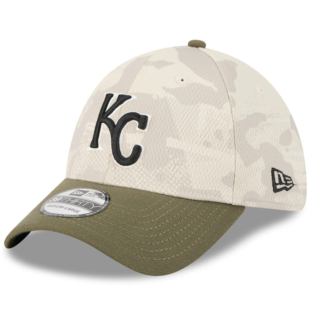 Kansas City Royals 2025 Armed Forces Day 39THIRTY Flex Hat Light Beige/Olive