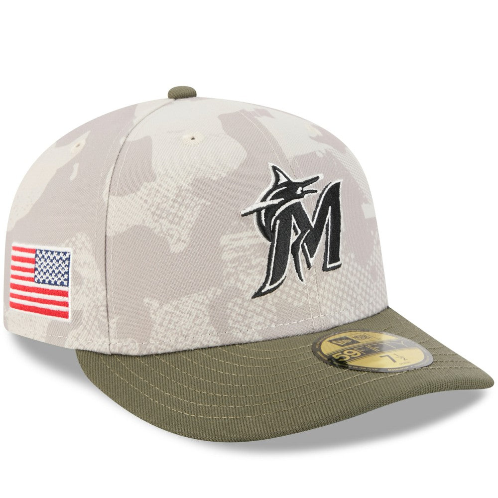 Miami Marlins 2025 Armed Forces Day 59FIFTY Fitted Hat Light Beige/Olive