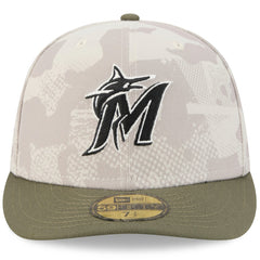Miami Marlins 2025 Armed Forces Day 59FIFTY Fitted Hat Light Beige/Olive