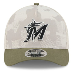 Miami Marlins 2025 Armed Forces Day 9FORTY M-Crown A-Frame Adjustable Hat Light Beige/Olive