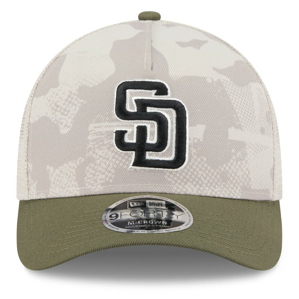 San Diego Padres 2025 Armed Forces Day 9FORTY M-Crown A-Frame Adjustable Hat Light Beige/Olive