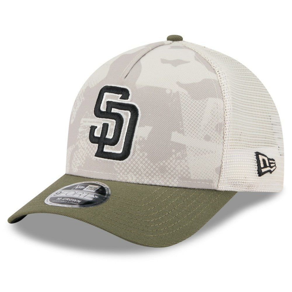 San Diego Padres 2025 Armed Forces Day 9FORTY M-Crown A-Frame Adjustable Hat Light Beige/Olive