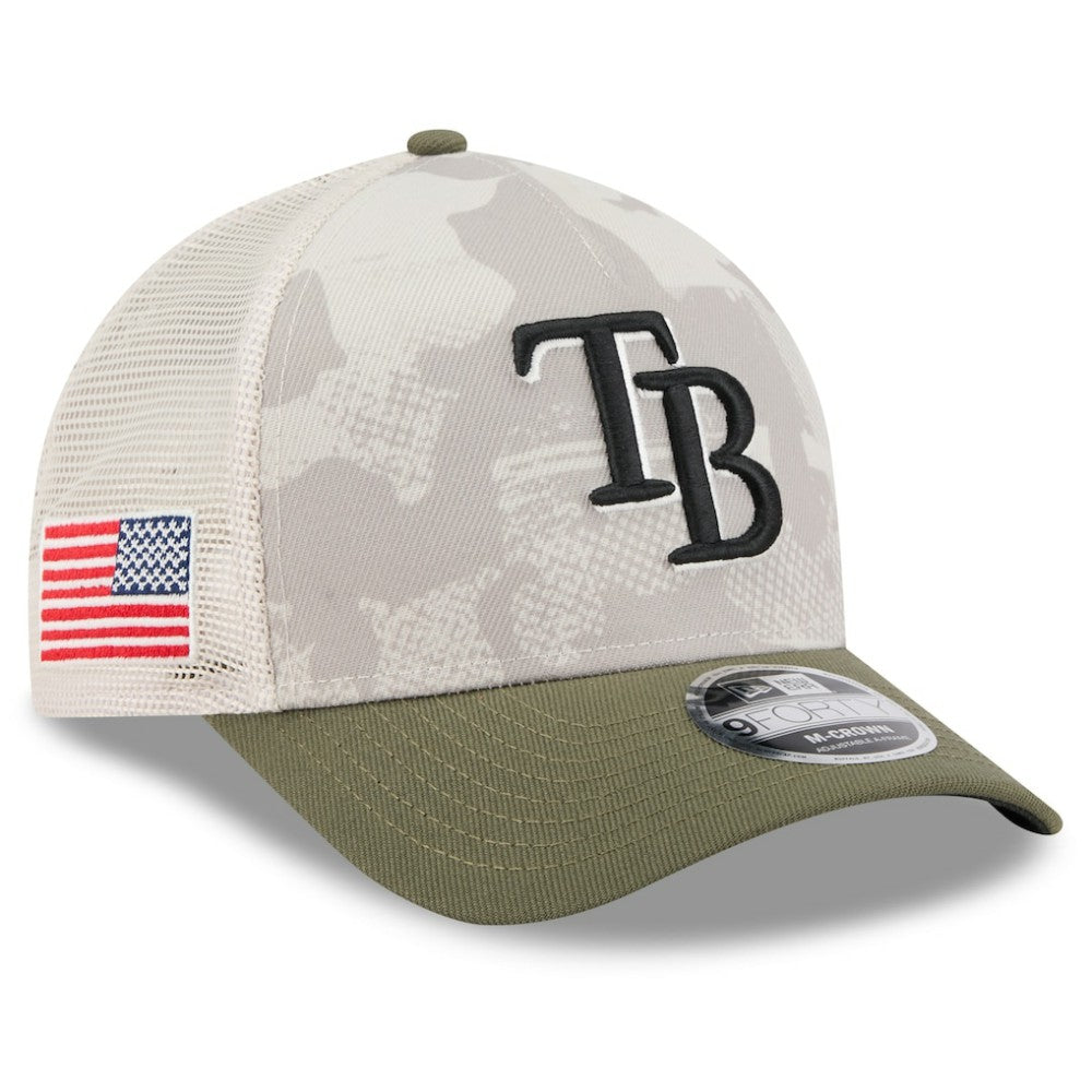 Tampa Bay Rays 2025 Armed Forces Day 9FORTY M-Crown A-Frame Adjustable Hat Light Beige/Olive