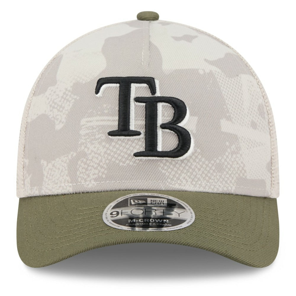 Tampa Bay Rays 2025 Armed Forces Day 9FORTY M-Crown A-Frame Adjustable Hat Light Beige/Olive